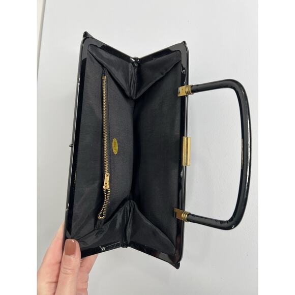 Vintage Garay Black Patent Leather Satchel Handbag Purse Retro - Picture 13 of 14